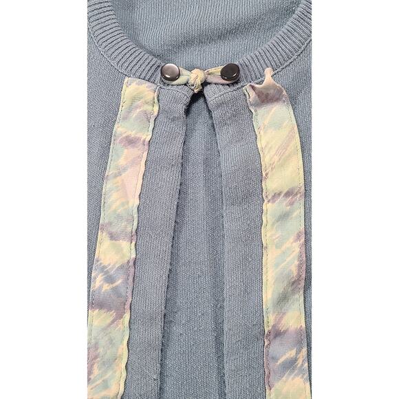 Vintage 1960s Blue Ribbon Trim Crew Neck Summer Cardigan XS/Sm One Button Knit - Picture 7 of 7